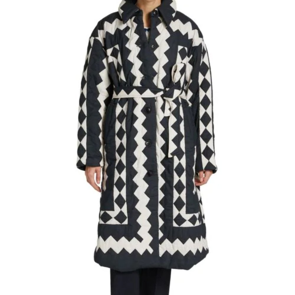 NWT SEA New York Helena Geometric Belted Coat Quilted Size L